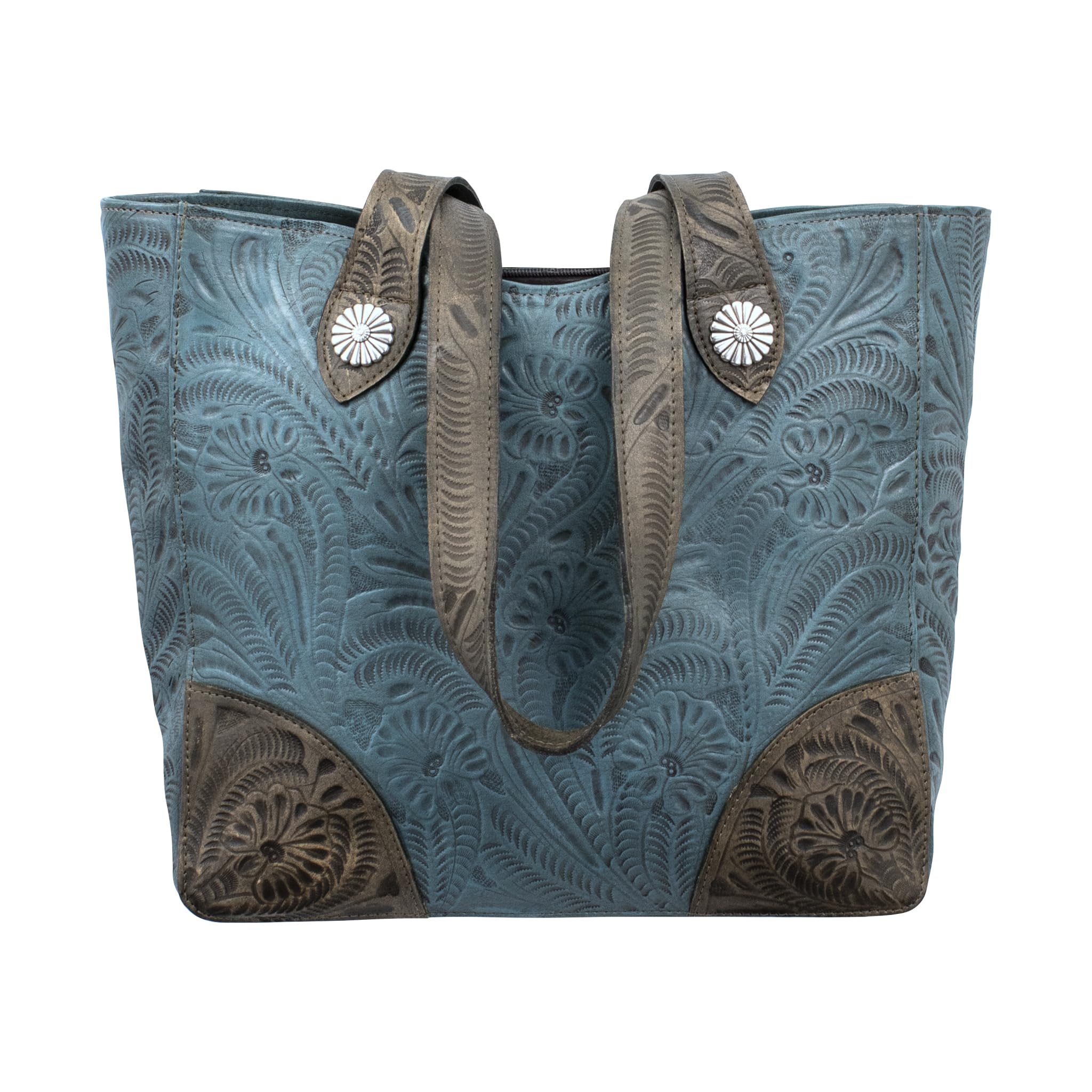 American West Handcrafted Leather Large Zip-Top Tote Concealed Carry Pocket on Back Purse for Women Annie's Secret Collection | Conceal Carry: Denim Blue