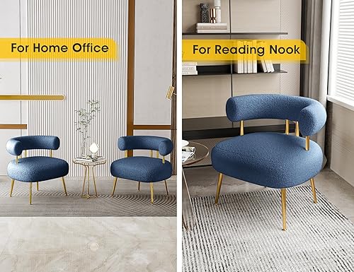 Miniatura 5 de Dewhut Silla decorativa de Sherpa Boucle de mediados de siglo, silla redonda tapizada con brazo de barril para espacios pequeños, sofá de esquina