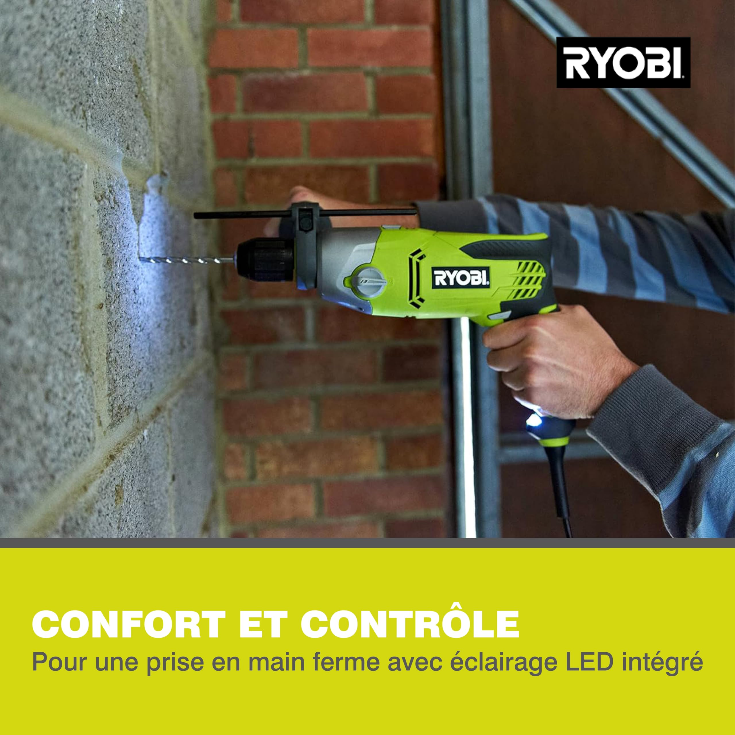 RYOBI - Perceuse à Percussion 1200W RPD1200-K – Mandrin 13mm, Poignée Latérale, 2 Vitesses, Idéale Travaux Lourds Béton, Pierre, Métal