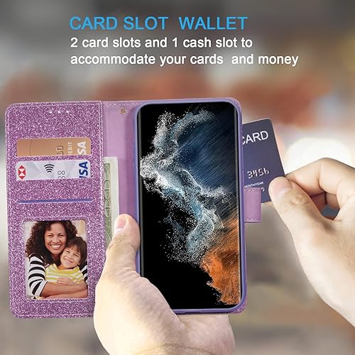 Miniatura 2 de UEEBAI Funda tipo cartera para Samsung Galaxy S23 Ultra 5G, funda de teléfono de piel sintética con destellos de primera calidad, ranuras para