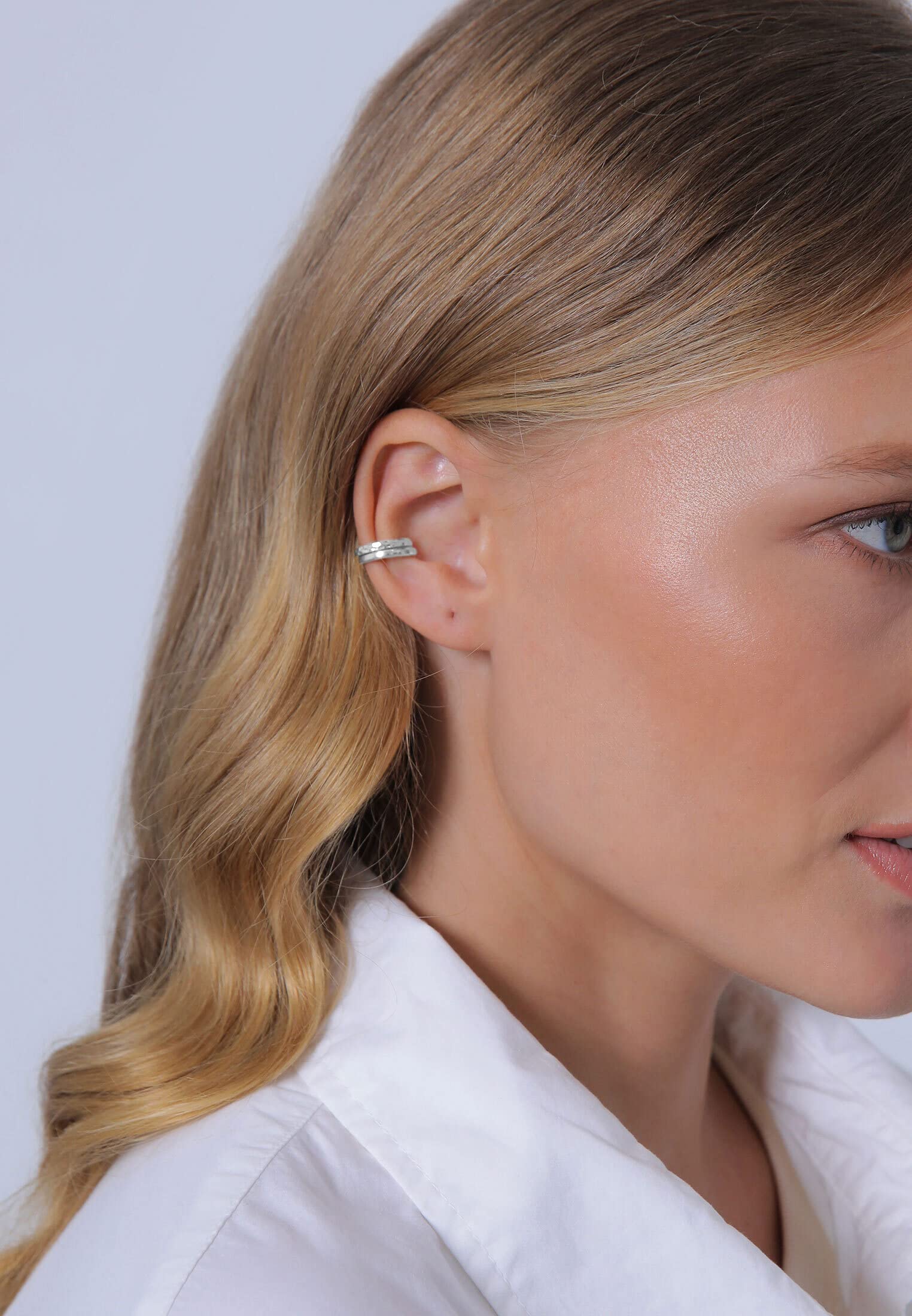 Elli Earcuff Set Silber 925 Ohrmanschette Damen Ohrringe für Frauen Ohrklemme Gehämmert Durchmesser 13mm Helix 0303882619