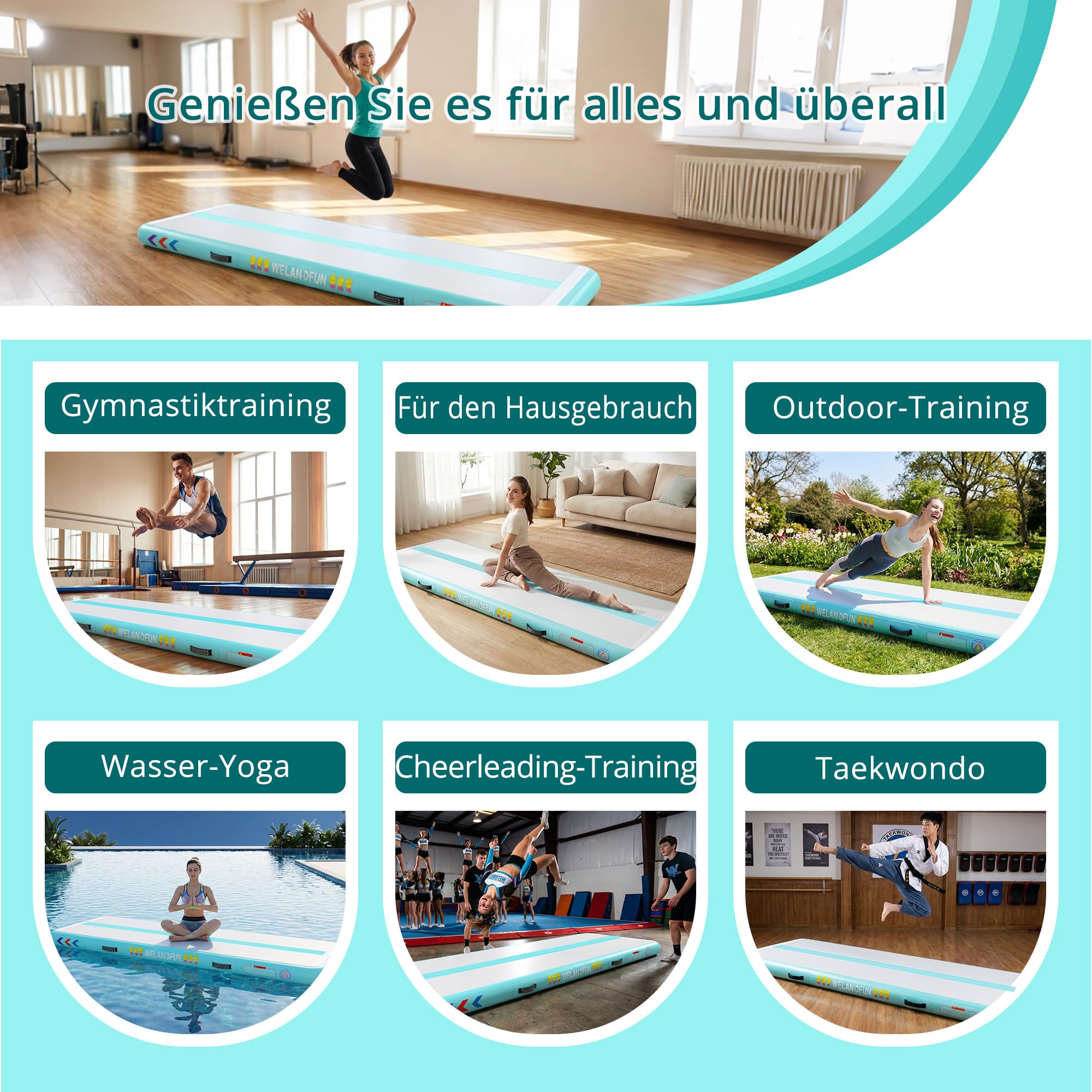 Tumbling Mats de 15/20cm Grosor 3/4/5/6M Estera de Gimnasia Inflable Air Track para Hogar Entrenamiento