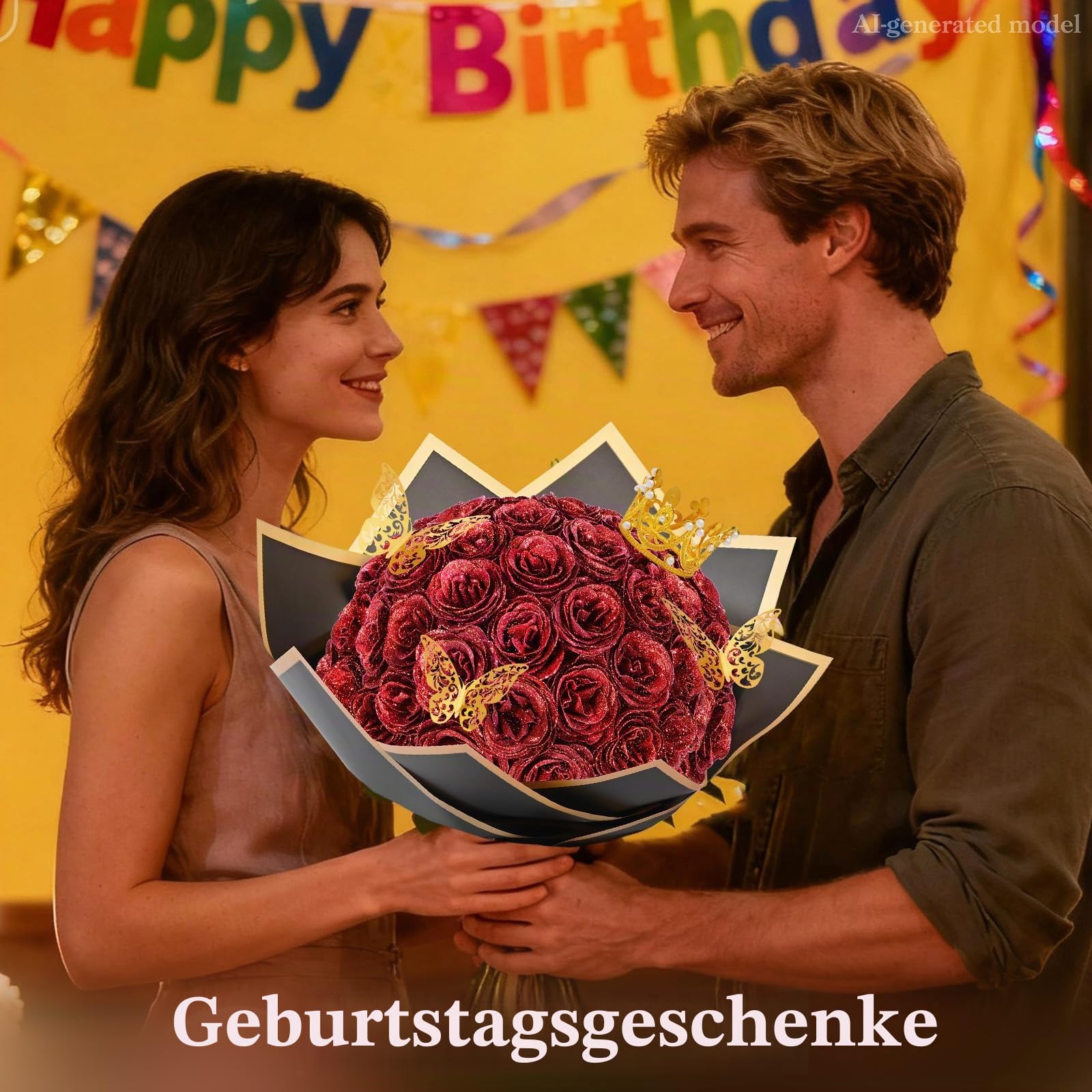 Waipfaru Glitzerrosenstrauß, DIY-Kunstblumenstrauß, Geschenk für Frauen & Mutter, zum Valentinstag, Muttertag, Jahrestag & Abschlussfeier, rote Rosen, 36 Stück