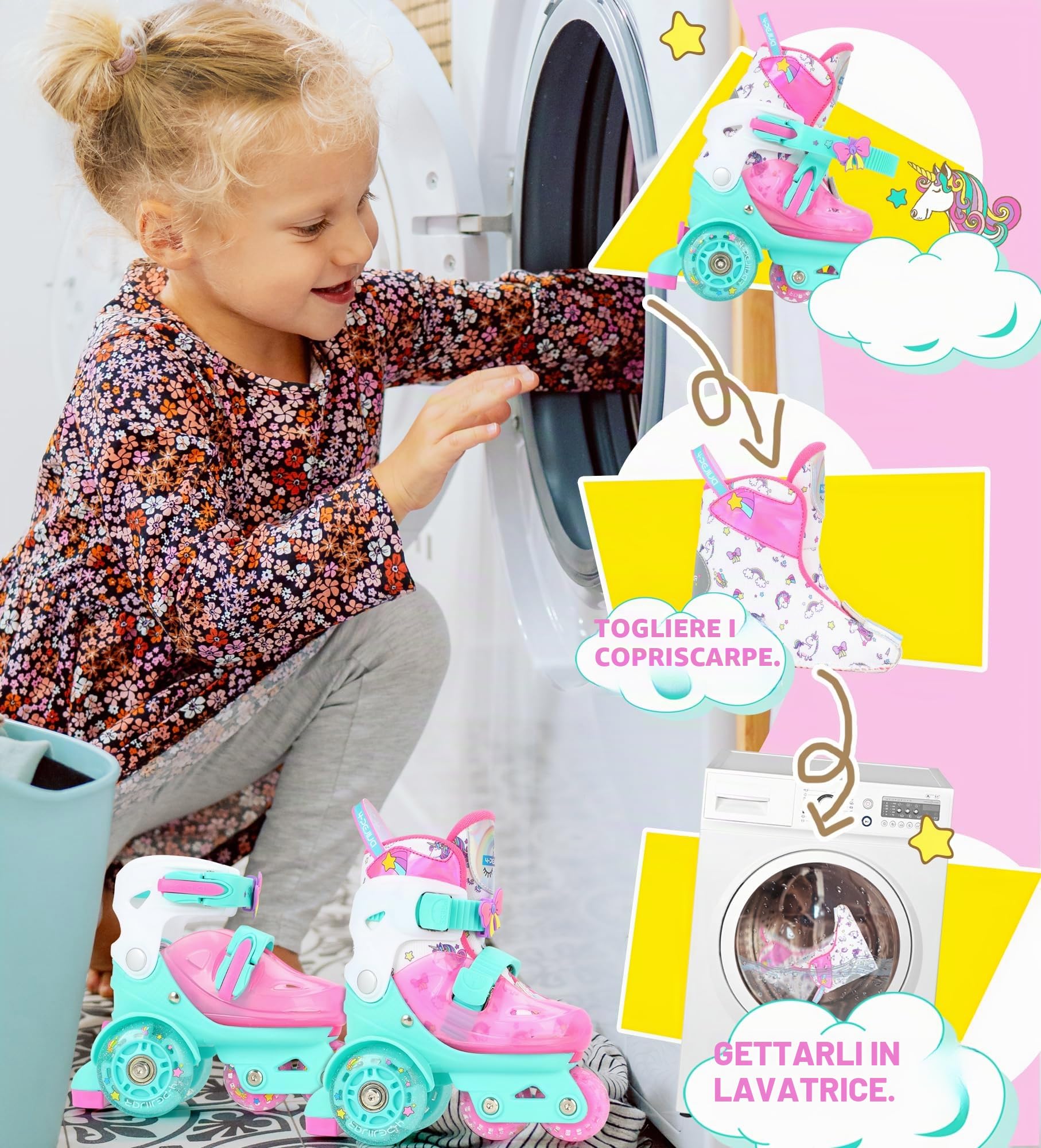 Pattini a Rotelle Bambina Unicorno Dinosauro Sirenetta Pattini Bambino Pattini 3 Ruote Regolabili con LED Ruote Luminose per Bambini Ragazzi Principianti