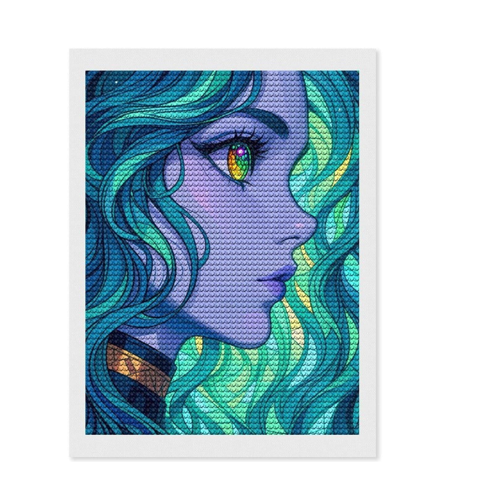 Junmoney Pretty Girl Diamond Painting Kit 12"x16", Printed Canvas, Neat Printed Canvas, Farmhouse Decor, Christmas Gift, Adhesive Canvas