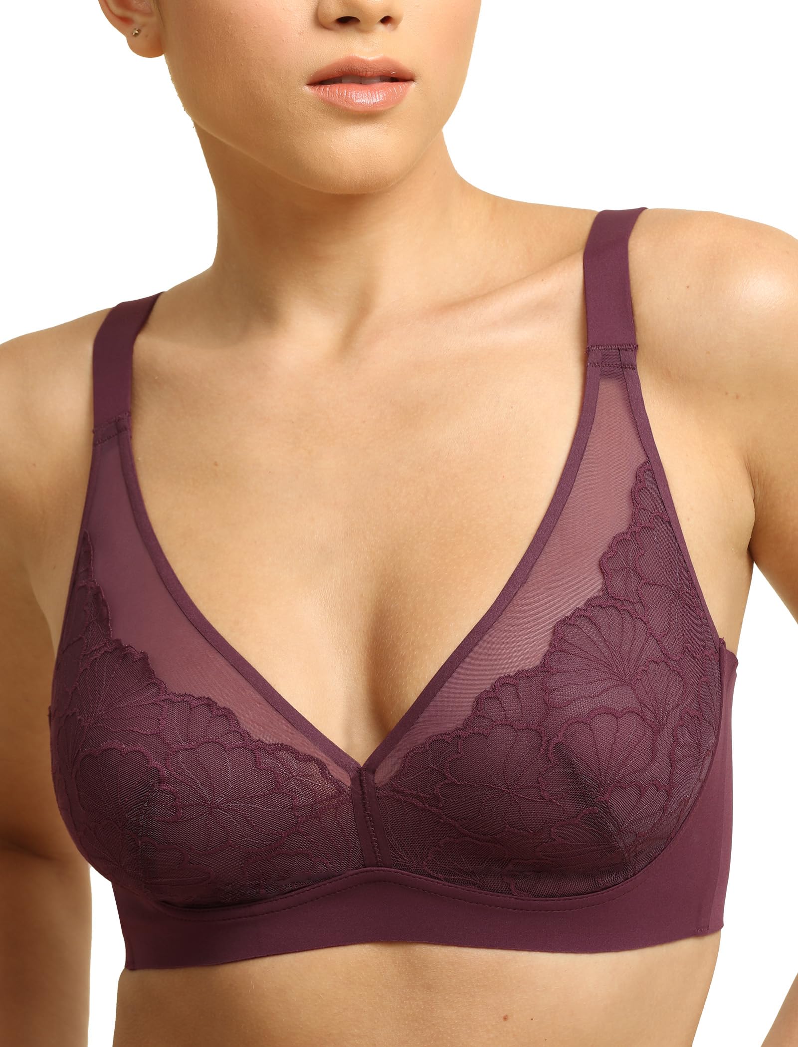 COMFELIE Lace Everyday Bra Comfy V Neck Unlined Bras Sexy Wireless Bralette