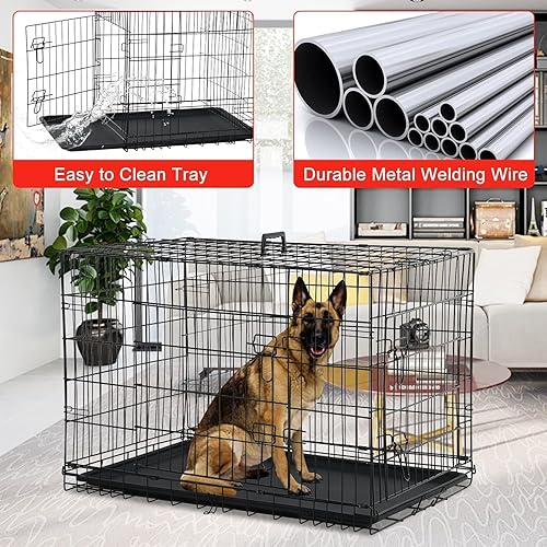 Miniatura 2 de Jaulas de 48 pulgadas para perros grandes, jaula plegable de alambre de metal, perreras portátiles para mascotas al aire libre e interior, jaula