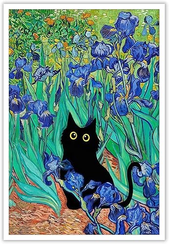 Miniatura 22 de Divertido póster vintage con diseño de gato negro en la ventana, arte de pared con diseño de gato con ventana abierta, arte abstracto y estético de