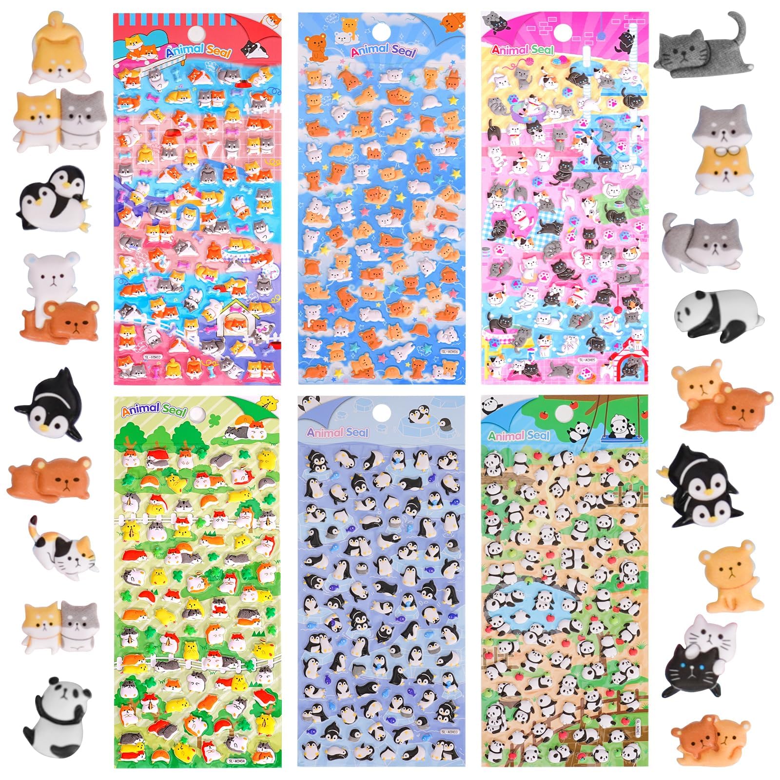 600+ Puffy Stickers Wow - 3D Kawaii Cute Stickers, Mini Animal for Kids & Adults - Penguin, Cat, Puppy, Panda Bear for Crafts, Phone, Laptops, Journals