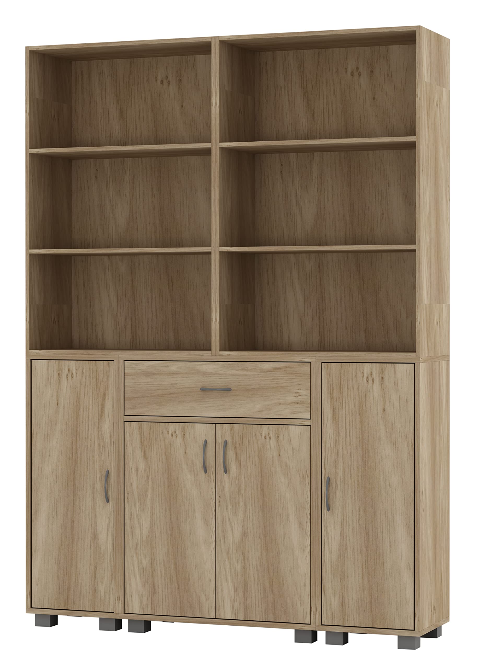 Urbn Living (Oak) 4 Door 6 Shelf 1 Drawer Cabinet Bookcase Cupboard Brown