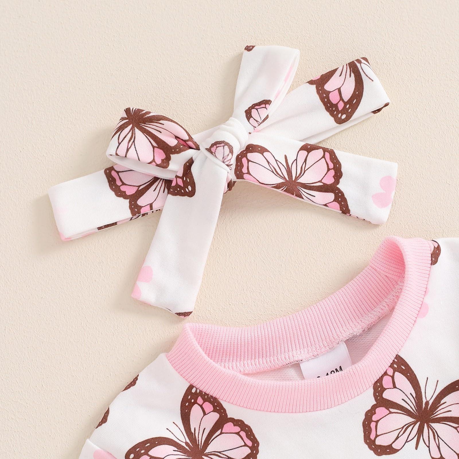 Bonangber Toddler Girl Fall Clothes Butterfly Print Long Sleeve Sweatshirt Pullover Top Casual Pants Cute Baby Girl Clothes(B-Pink,2-3T)