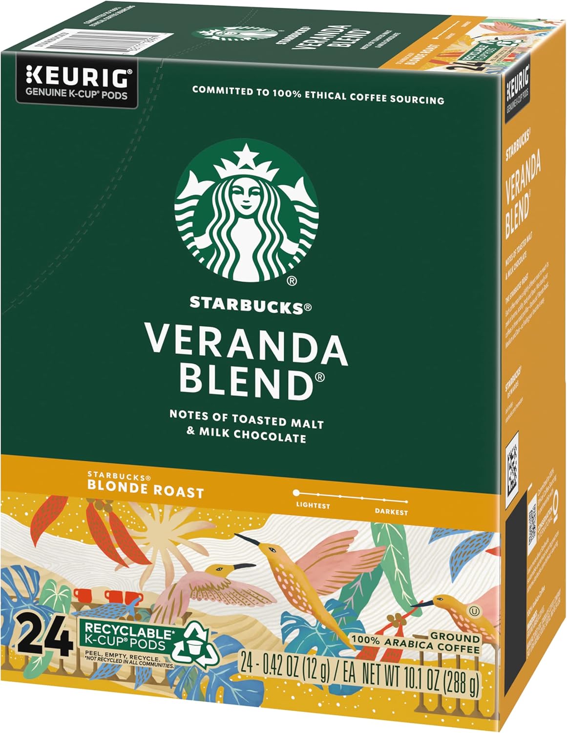 Starbucks Coffee K-Cup Pods, Veranda Blend, Blonde Roast Coffee, Notes of Toasted Malt & Milk Chocolate, Keurig Genuine K-Cup Pods, 24 CT K-Cups/Box (Pack of 3 Boxes)