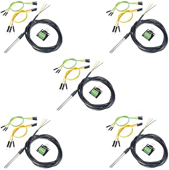 DS18B20 Temperature Sensor with The Wiring Adapter, 5 Pieces, for Arduino, ESP32, ESP8266, Raspberry Pi