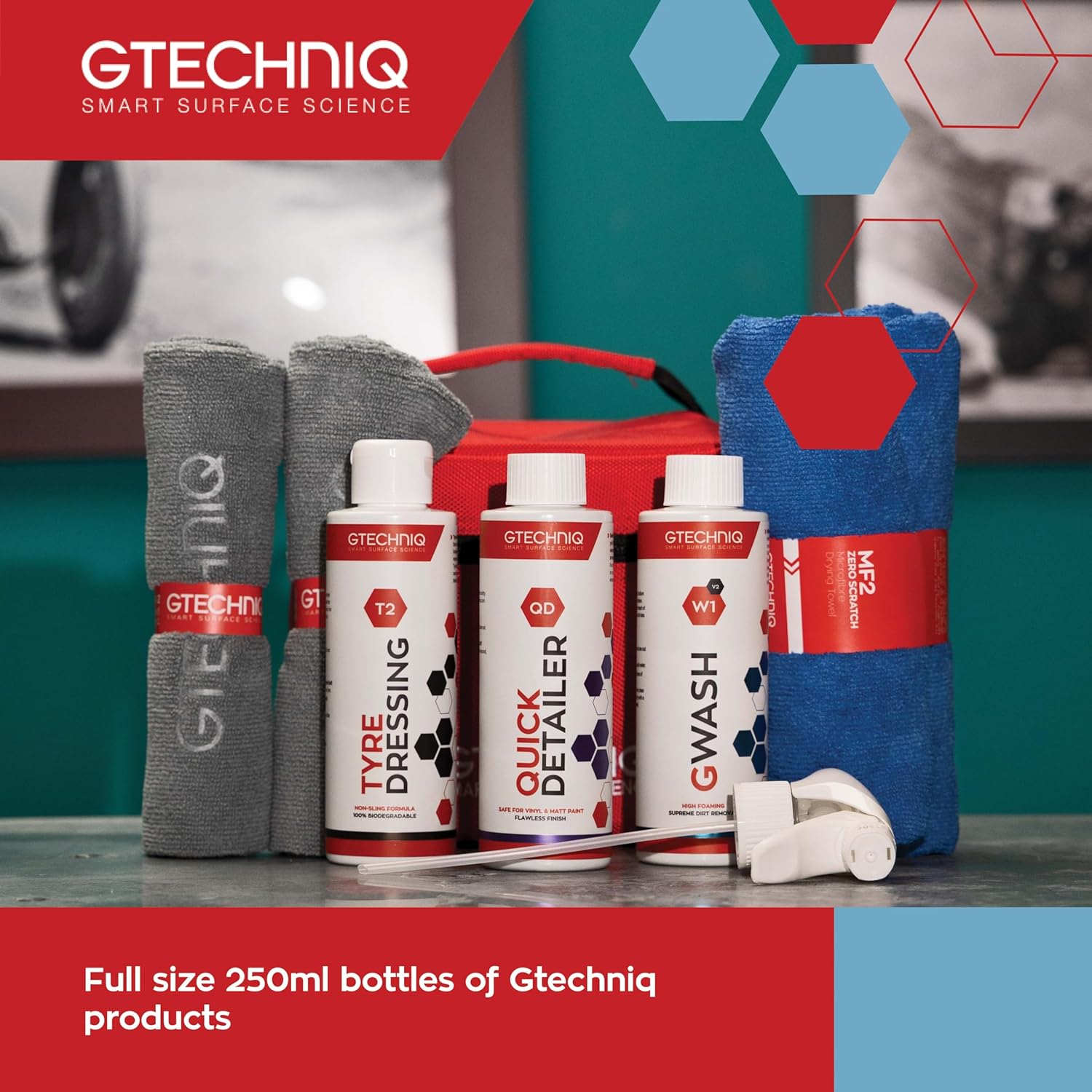 Gtechniq Basic Maintenance Car Care Kit, 6-Piece | Includes Shampoo, Tire Dressing, Detailer, Microfiber Drying Towel, Microfiber Buff Cloths and Kit Bag, Keeps Interior and Exterior Glossy and Clean - Image 2