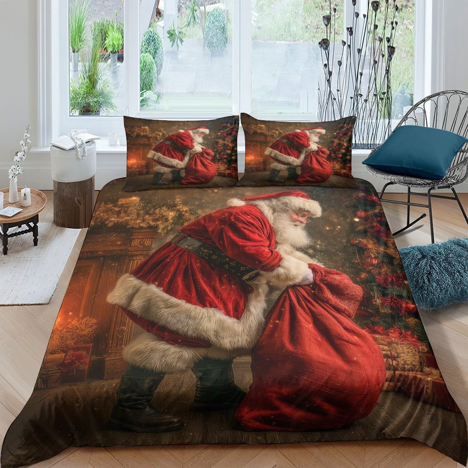 Ctjqhvkz Style-8 3D Printed Santa Claus Christmas Fitted Sheet Microfiber Red Festive Bed Cover For Bedroom Dorm Mattress Protection Decor Single（135X200cm）