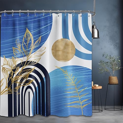 Miniatura 64 de Cortina de ducha moderna de mediados de siglo en blanco y negro, cortinas de ducha para hombre, juego de decoración de baño para hombres, patrón