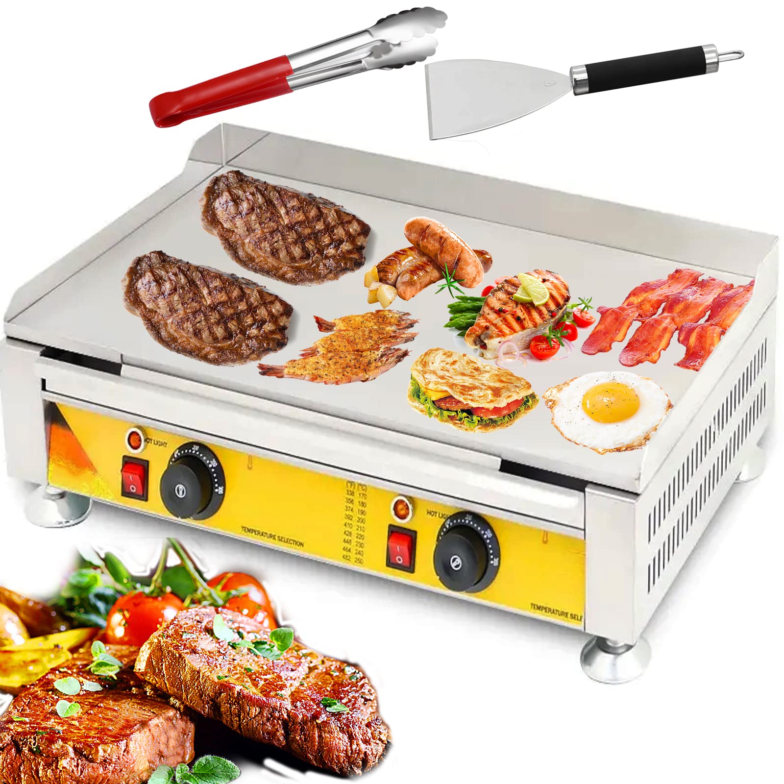 Electric Griddle Commercial 24inch Large Flat Top Grill Indoor Countertop Flattop Griddles for Restaurant Home Kitchen, 4000W, Adjustable Temperature 122?-572?, 110V