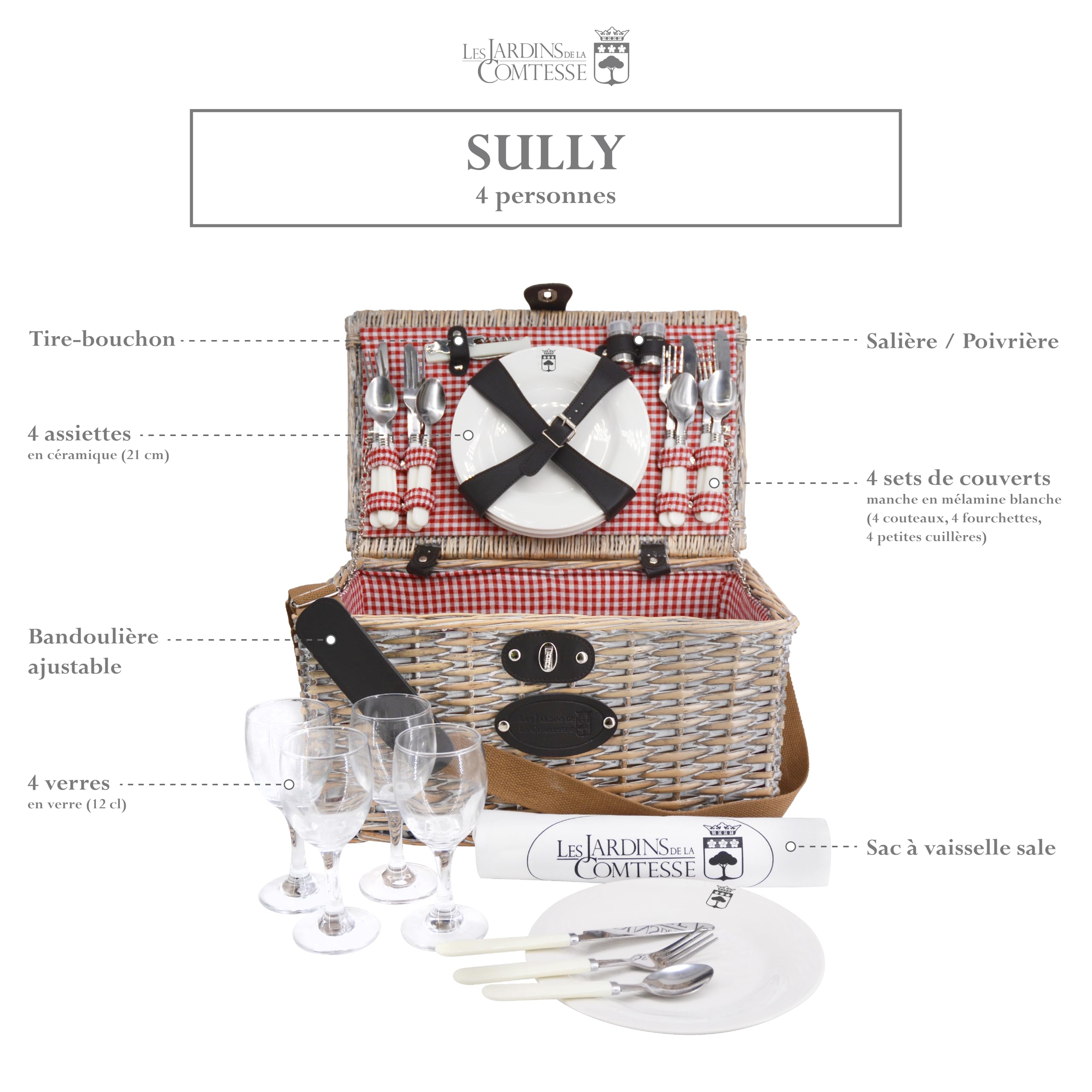 Les Jardins de la Comtesse Picnic Baskets 4 Persons Sully, One Size, Red, White
