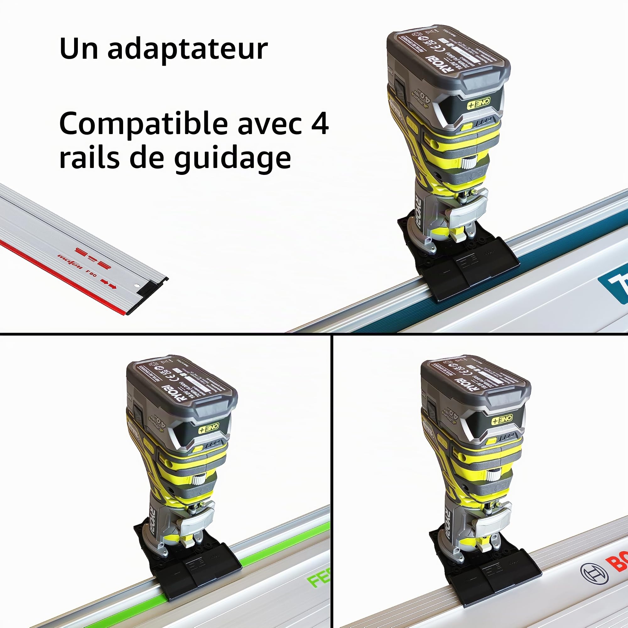 Adaptateur de rail de guidage professionnel pour Ryobi R18TR / RTR18 / AEG BOF 18BL2 Ridgid 18-Volt-Octane™ pour rail de guidage Makita/Bosch/Festool/Mafell pour défonceuse, défonceuse de bordure