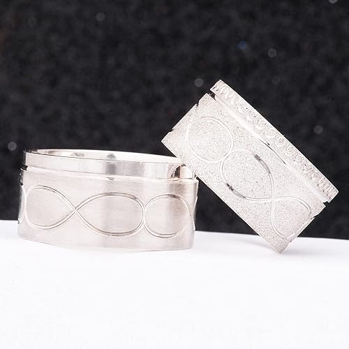 Miniatura 7 de Silver Wedding Band Set Silver Couple Matching Infinity Wedding Ring Sets Personalized Man and Woman 925 Sterling Silver Wedding Ring Set