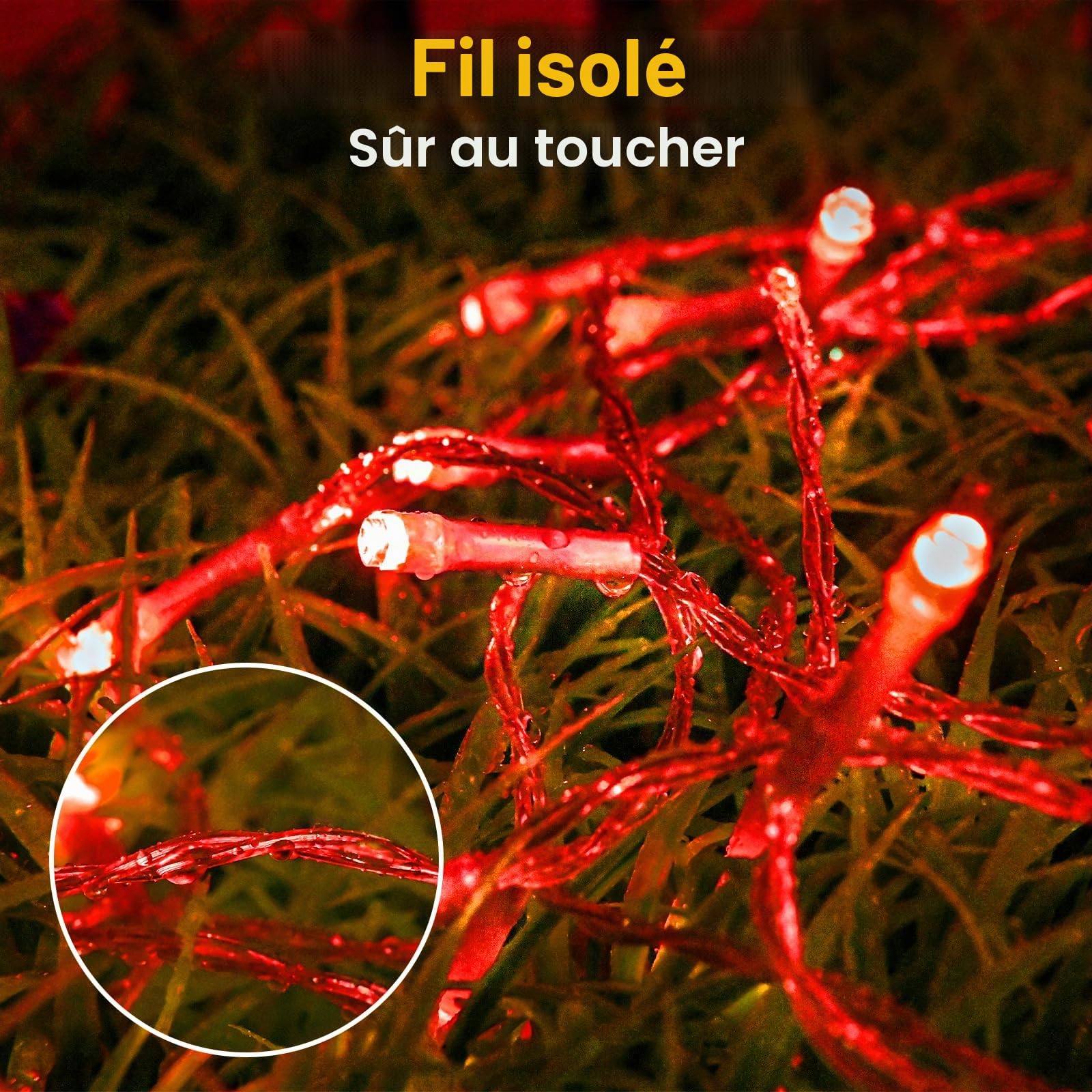 Guirlande lumineuse LED d'extérieur avec batterie étanche 3 m - Minuterie pour balcon, fenêtre, porte, murs, chambre d'enfant, chambre à coucher, Halloween, Noël, mariages, rouge