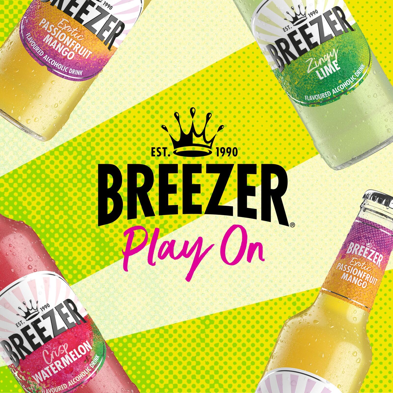 BREEZER Crisp Watermelon Bebidas Alcohólicas con Sabor a Sandía, 4% Vol., 27,5 cl / 275 ml (Pack de 24), Alcohol Premezclado Listo para Beber