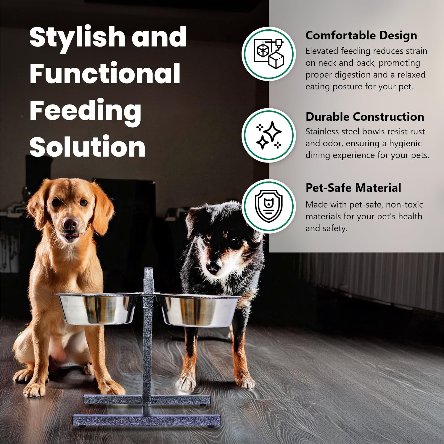 Iconic Pet Comedor Doble Ajustable de Acero Inoxidable para Mascotas de 12 Tazas, 96 onzas