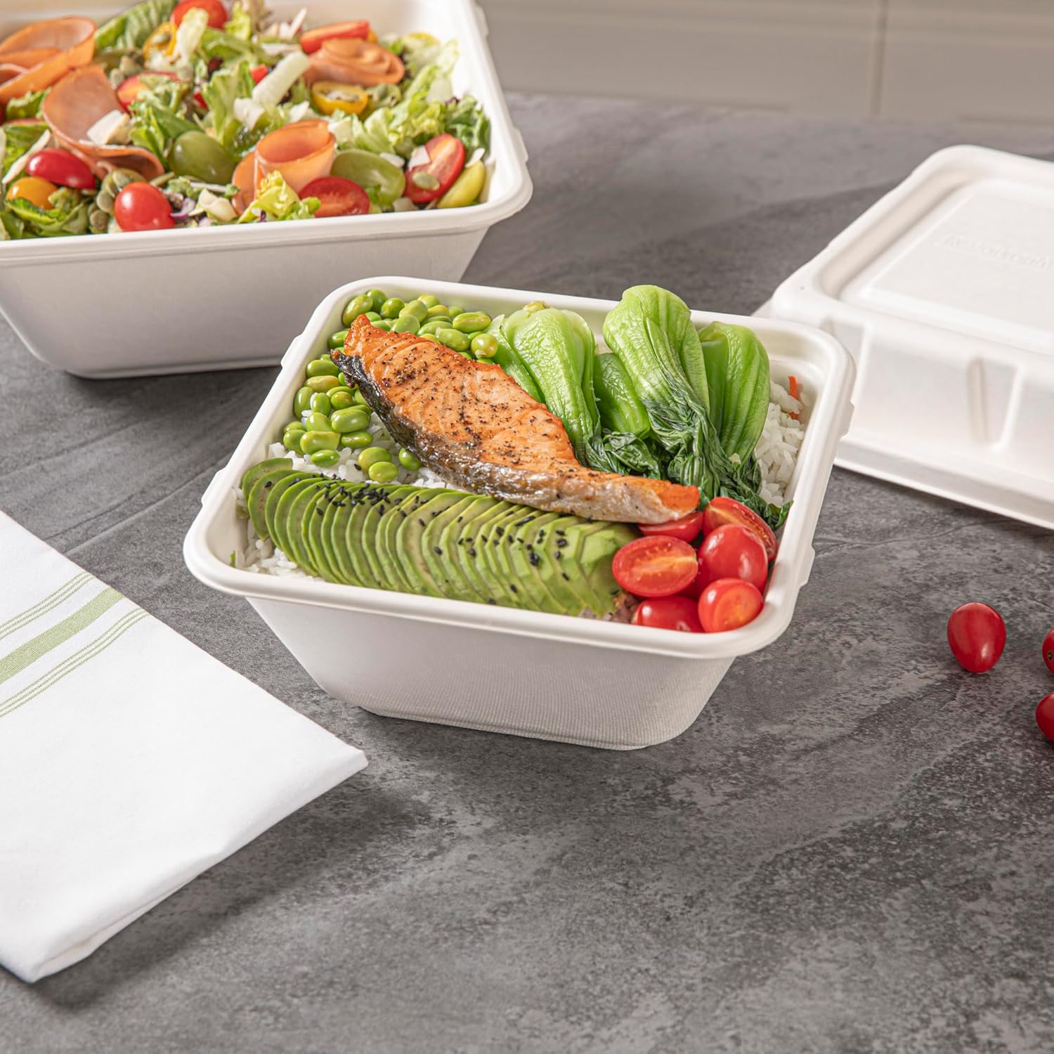 Restaurantware Pulp Safe No PFAS Added 80 Ounce Square Bowls 100 Disposable Bowls - Lids Sold Separately Home Compostable White Bagasse Bowls Freezable And Microwavable For Hot And Cold Foods