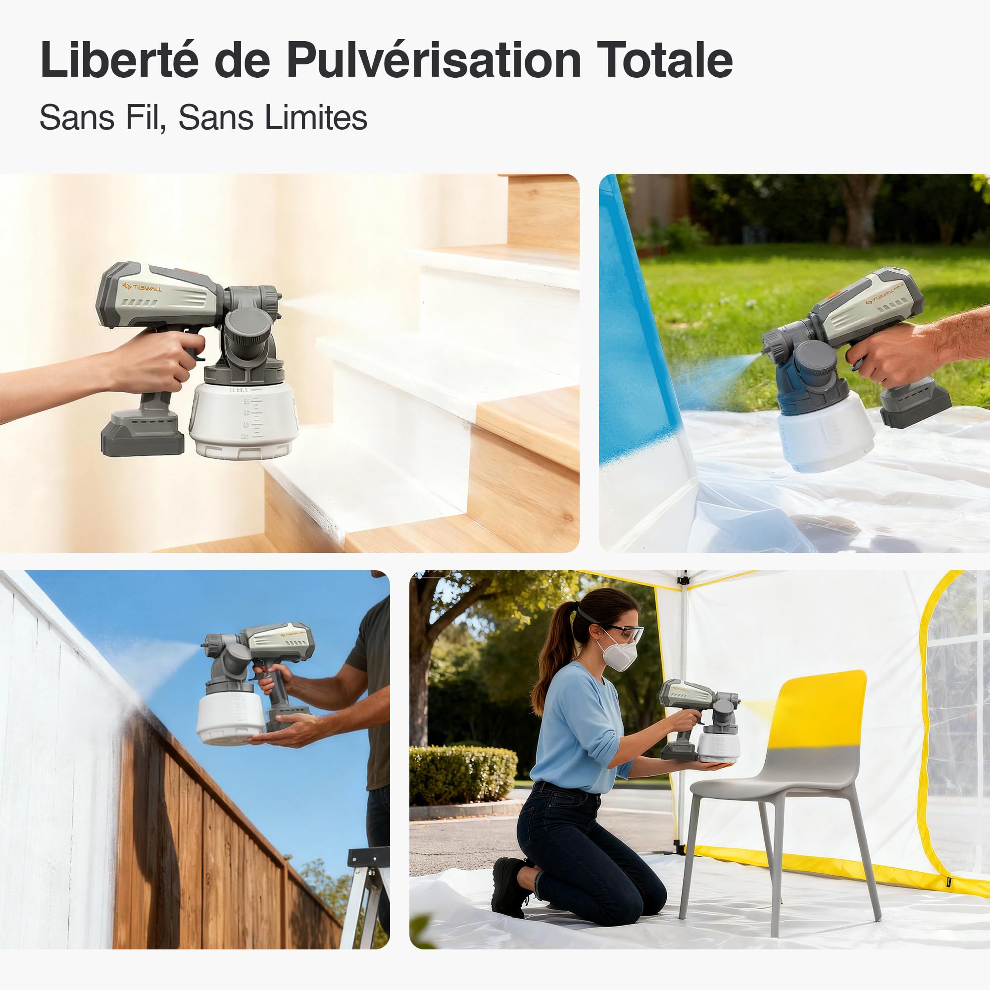 Tilswall Pistolet a Peinture Shark700, Compatible Makita 18V(sans Batterie) | Réservoir Latéral 1300 ML, Pistolet Peinture Électrique avec Moteur sans Balais, Facile à Utiliser et Nettoyer, sans fil