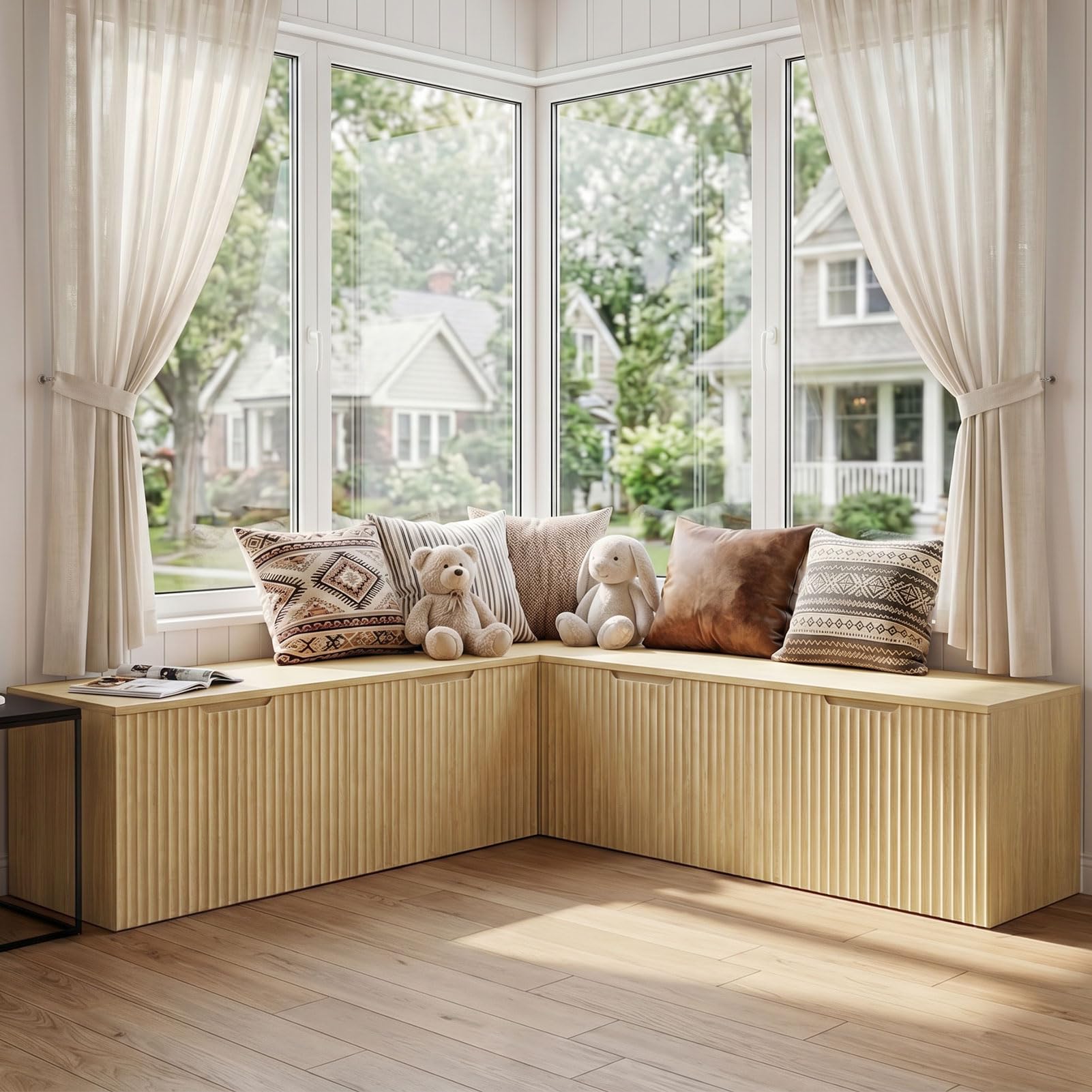 ZZW L Shaped Storage Bench with Soft-Close Hinges