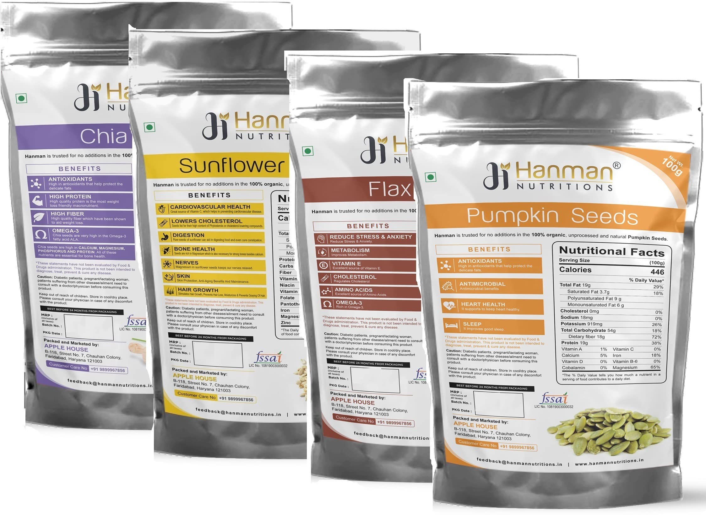 HANMAN NUTRITIONS Hanman Nutrition Raw Seeds Combo For Eating-400G|Chia Seeds,Flax Seeds,Sunflower Seeds&Pumpkin Seeds|Seeds For Eating|Chia Seeds|Healthy Snacks|For Weight Loss|-100G Each(Pack Of 4) (B09QQQKQG5) Amazon Price History, Amazon Price Tracker