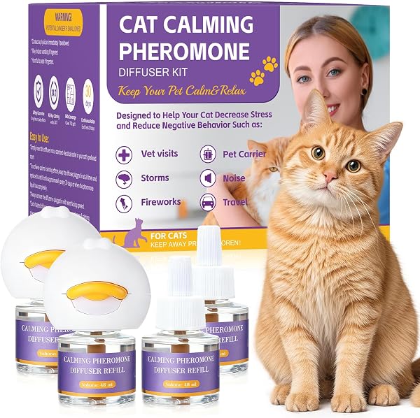 6-IN-1 Katze Pheromon Beruhigende Diffusor (2 Stecker + 4 Refills), Pheromon Diffusor für Katzen, Angst lindern, Helfen, Kämpfe zu reduzieren, Sprühen & Kratzern, Drogenfrei & Geruchlos Sicher 120 Tag - 1