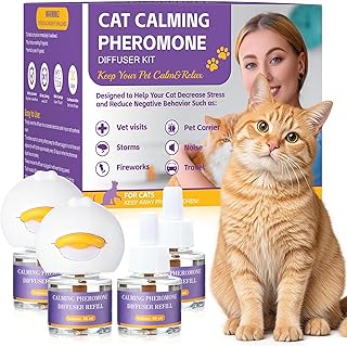 6-IN-1 Katze Pheromon Beruhigende Diffusor (2 Stecker + 4 Refills), Pheromon Diffusor für Katzen, Angst lindern, Helfen, Kämpfe zu reduzieren, Sprühen & Kratzern, Drogenfrei & Geruchlos Sicher 120 Tag