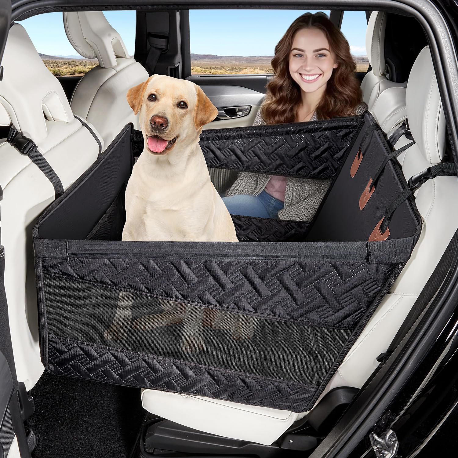 Seggiolino auto per cani, adatto a cani di taglia grande e media, pieghevole, lavabile, impermeabile, rinforzato con finestre in rete, cinture di sicurezza,compatibile con tutti i veicoli