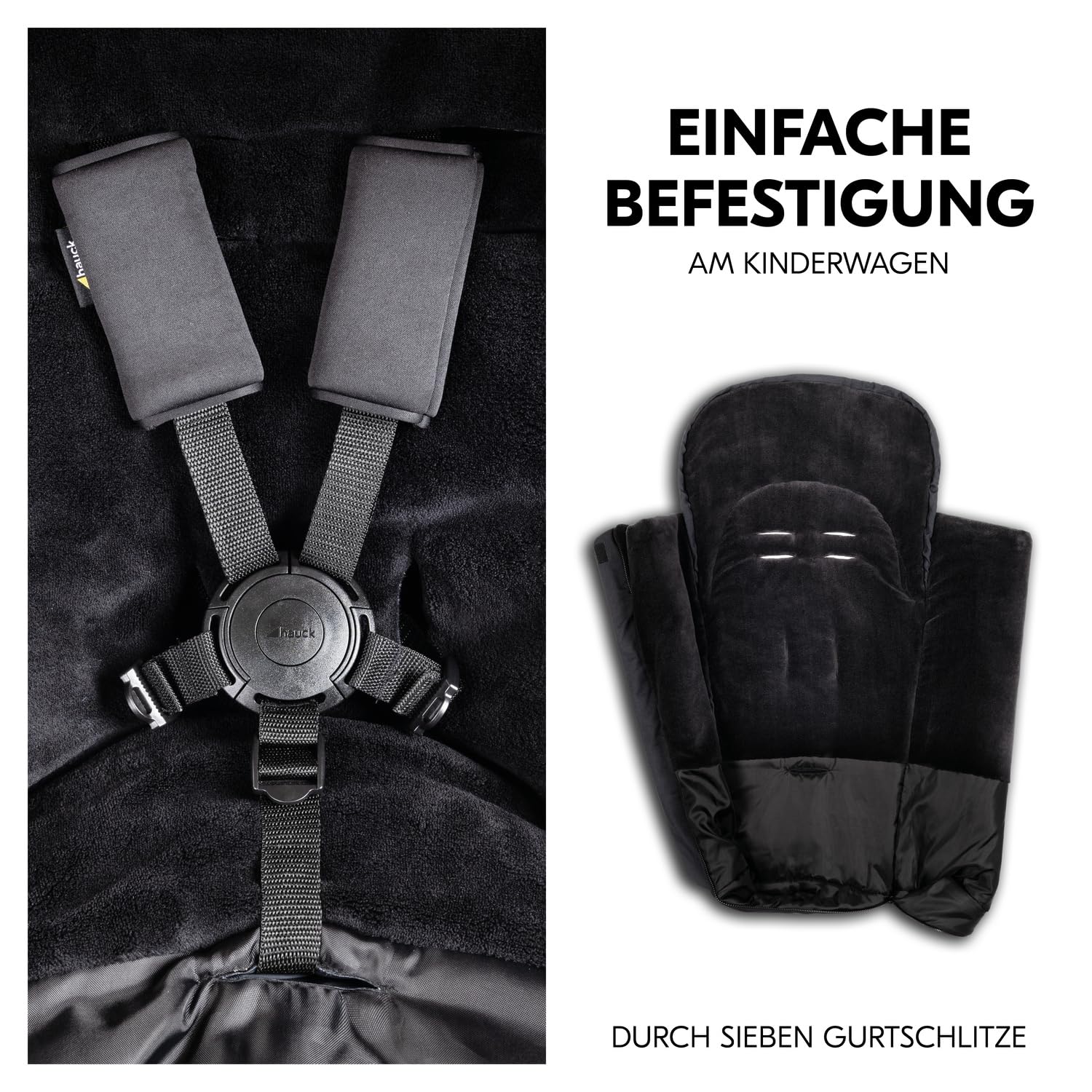hauck Universal Fußsack für Buggys, Kinderwagen & Fahrradanhänger, Warm mit Fleece Innenfutter, Anti-Rutsch, 2 Wege Reißverschluss, Schwarz