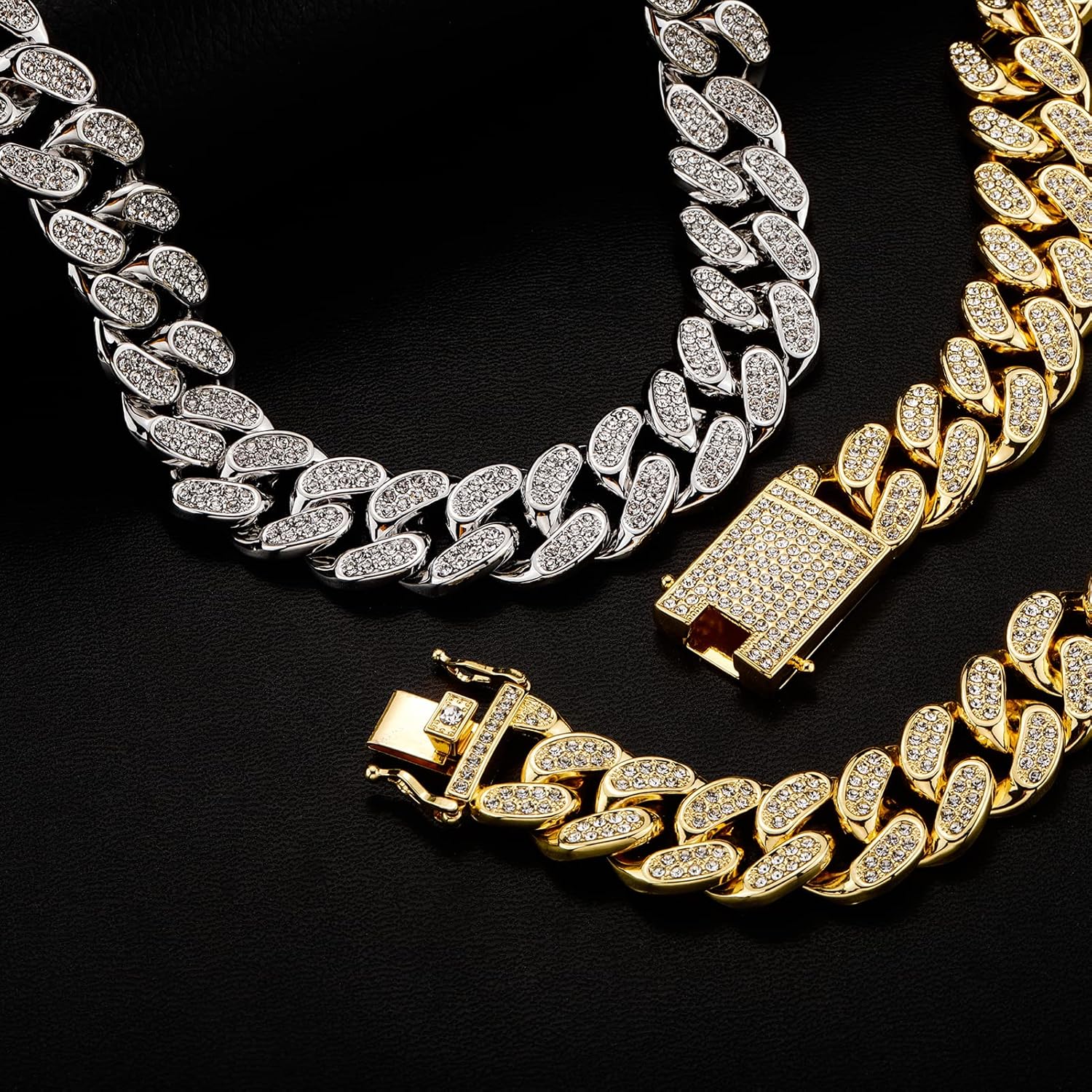 Cuban Link Chain 20mm Miami Cuban Necklace Chain for Men Iced Out 14K Gold Plated Diamond Chunky Necklace Silver Cuban Bracelet for Women with Copper Clasp - Image 4