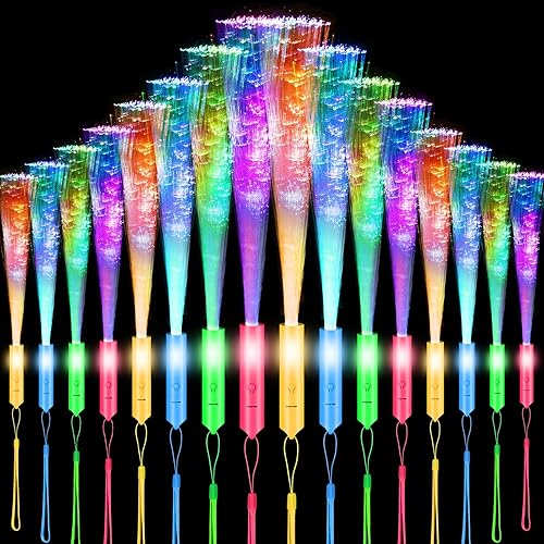 VAIPI Paquete de 76 varitas de fibra óptica de colores, varitas de brillo de arco iris, cambio cíclico de color LED con 3 modos de resplandor,