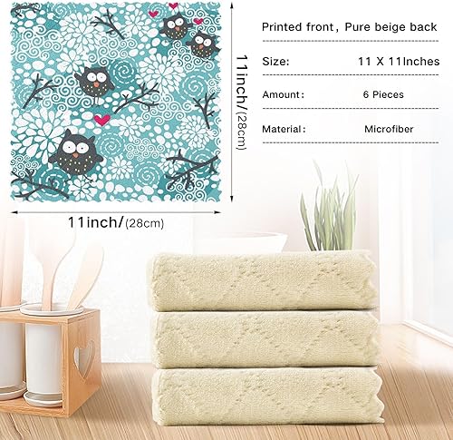 Miniatura 3 de KLL Invierno Navidad Lindos búhos y nieve Plato de ropa para lavar platos, paños de cocina de algodón de secado rápido Toallas de mano de cocina a