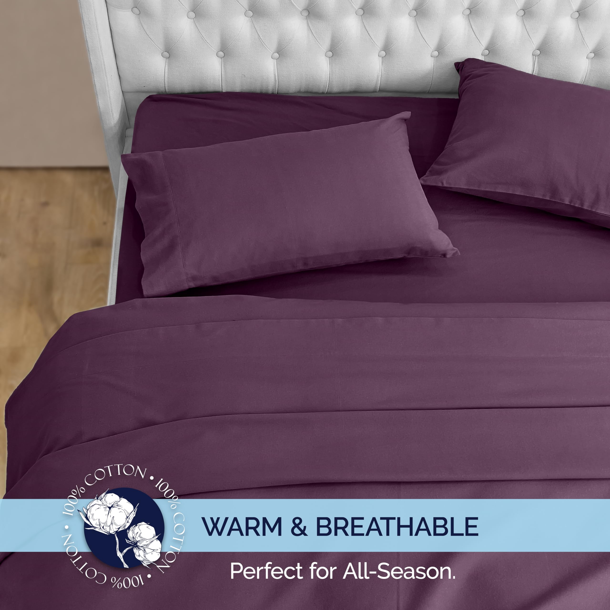 Elegant Comfort Miękkie 4-częściowy zestaw pościeli flanelowej w 100% z tureckiej bawełny – jakość premium, prześcieradło z gumką z głęboką kieszenią, ultramiękkie, przytulne ciepłe i odporne na