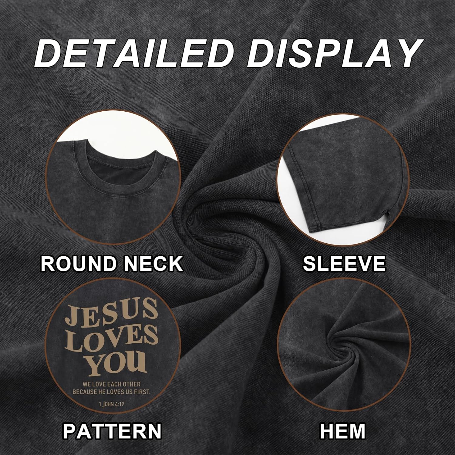 Christian Jesus Loves You Shirts for Men Religious Oversized Graphic Tees Jesus Faith Acid Wash T Shirt God Top - Image 6