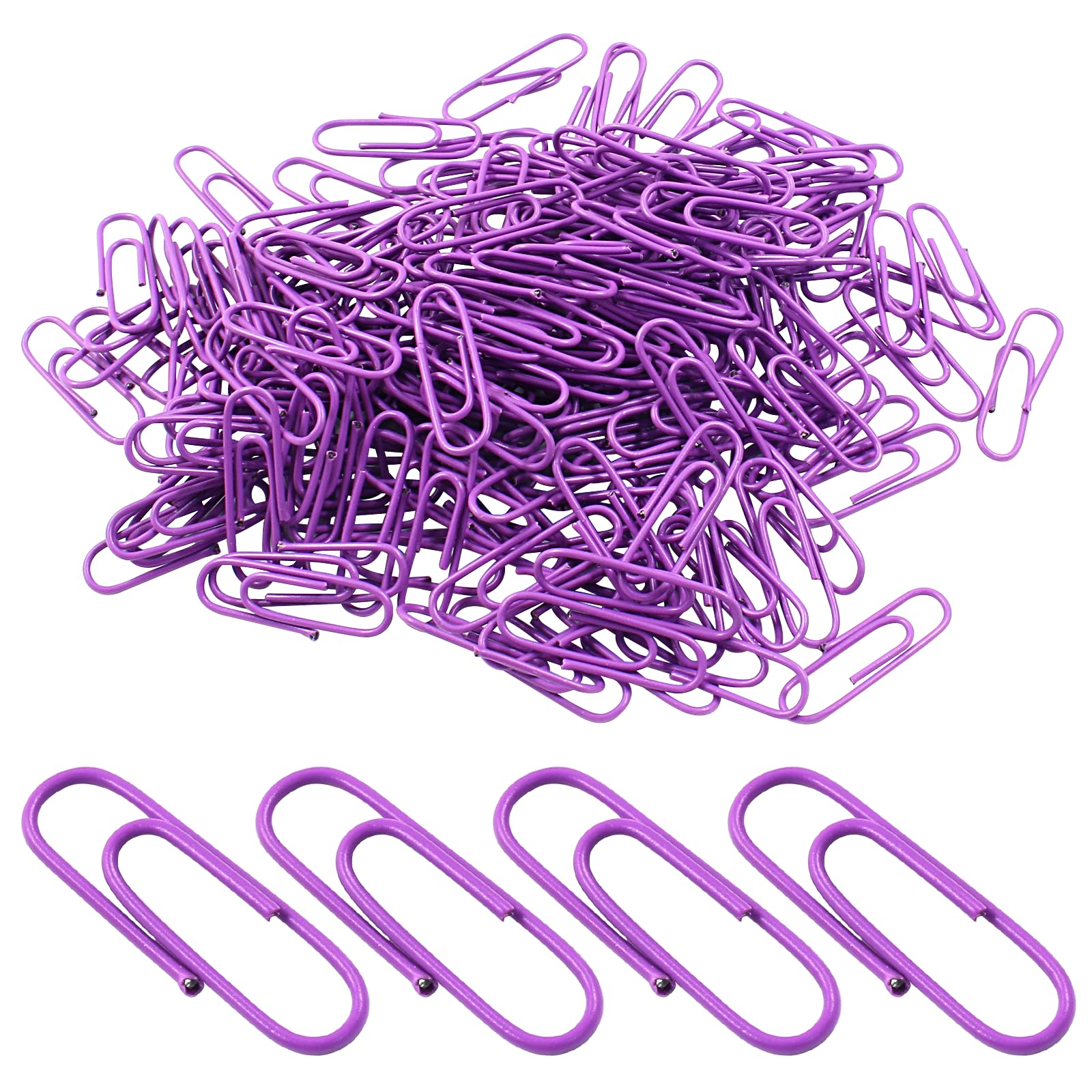 Hitefu Purple Metal 200 Pack Paper Clips - 1.1 x 0.33 Inch, Vinyl Coated, Reusable, Heavy-duty for Organizing School Home Office Supplies
