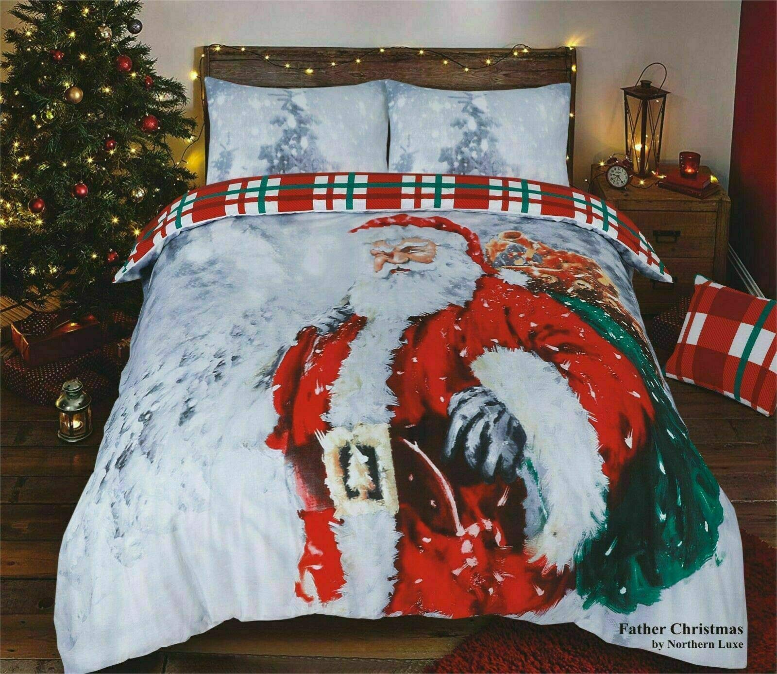 Northern Luxe Luxurious Christmas Duvet Cover Sets 3D Xmax Design with Pillowcases Soft Fabric, Santa Claus, Festive Season, Snowman & Christmas Greetings (King, Father Christmas)