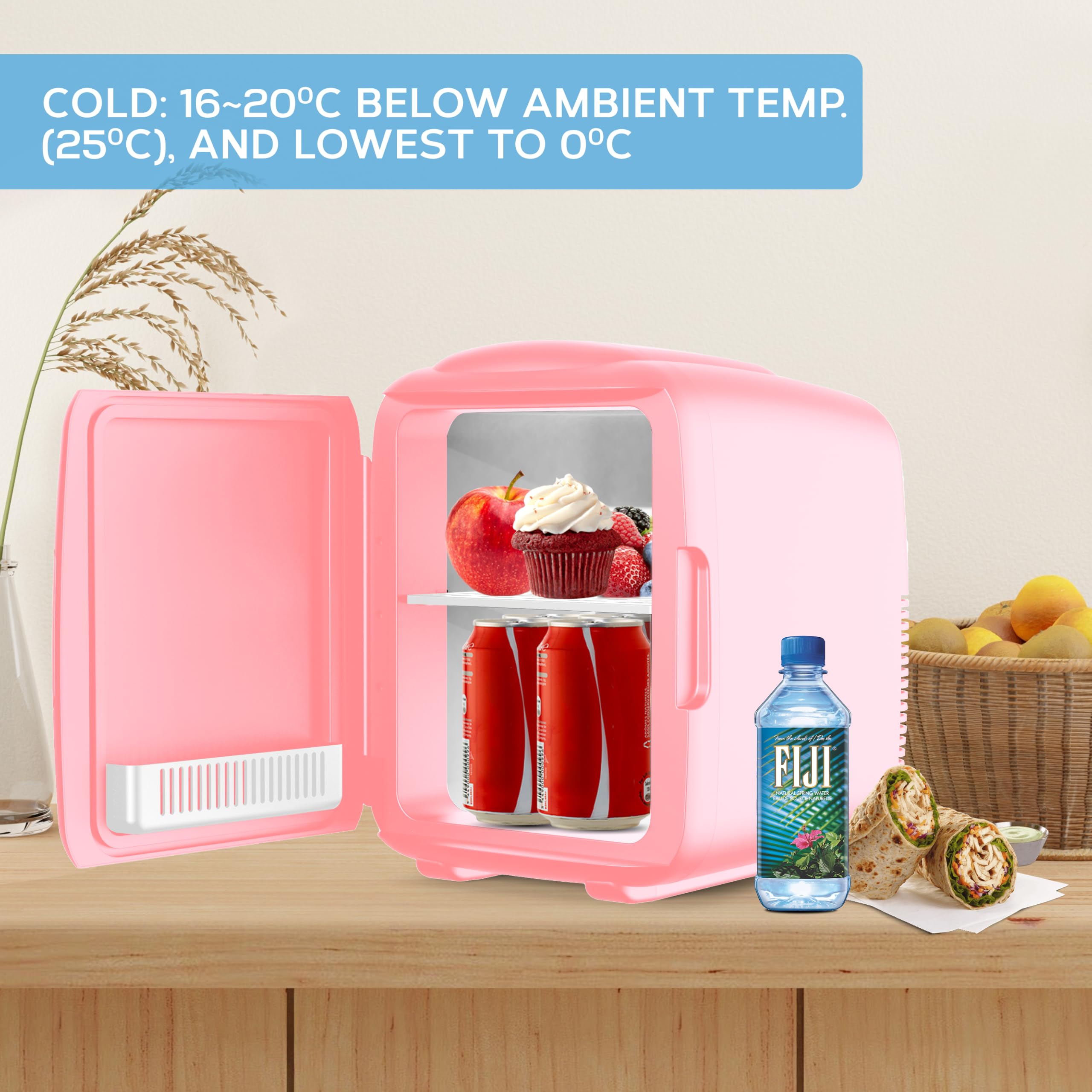 Body Escape Mini Beauty Fridge for Skincare - Birthday Gifts for Her - Retro, Portable, Compact and Quiet Small Fridge for Makeup - 9L - Pink Mono