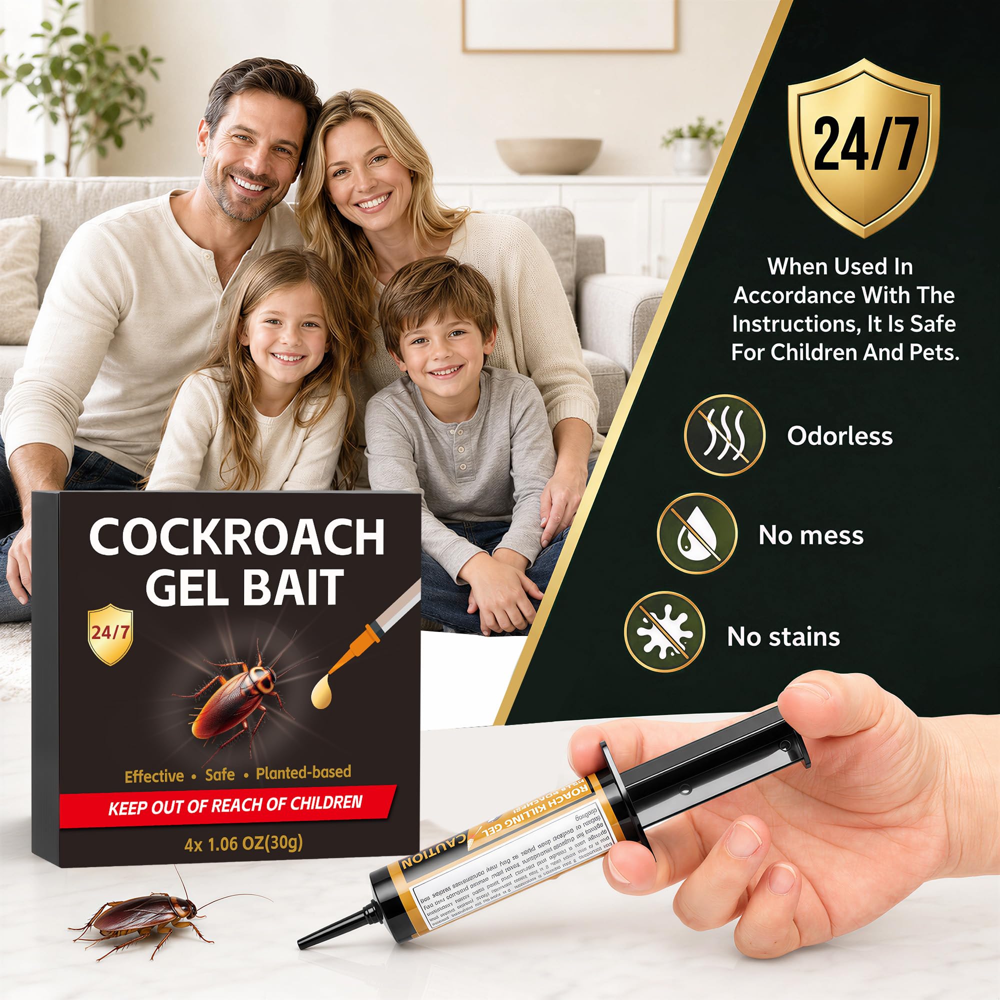 4 Stück 30g Anwendungsfertiges Kakerlaken-Fänger-Gel für Innen & Außen, Geruchslos, Sicher für Kinder & Haustiere