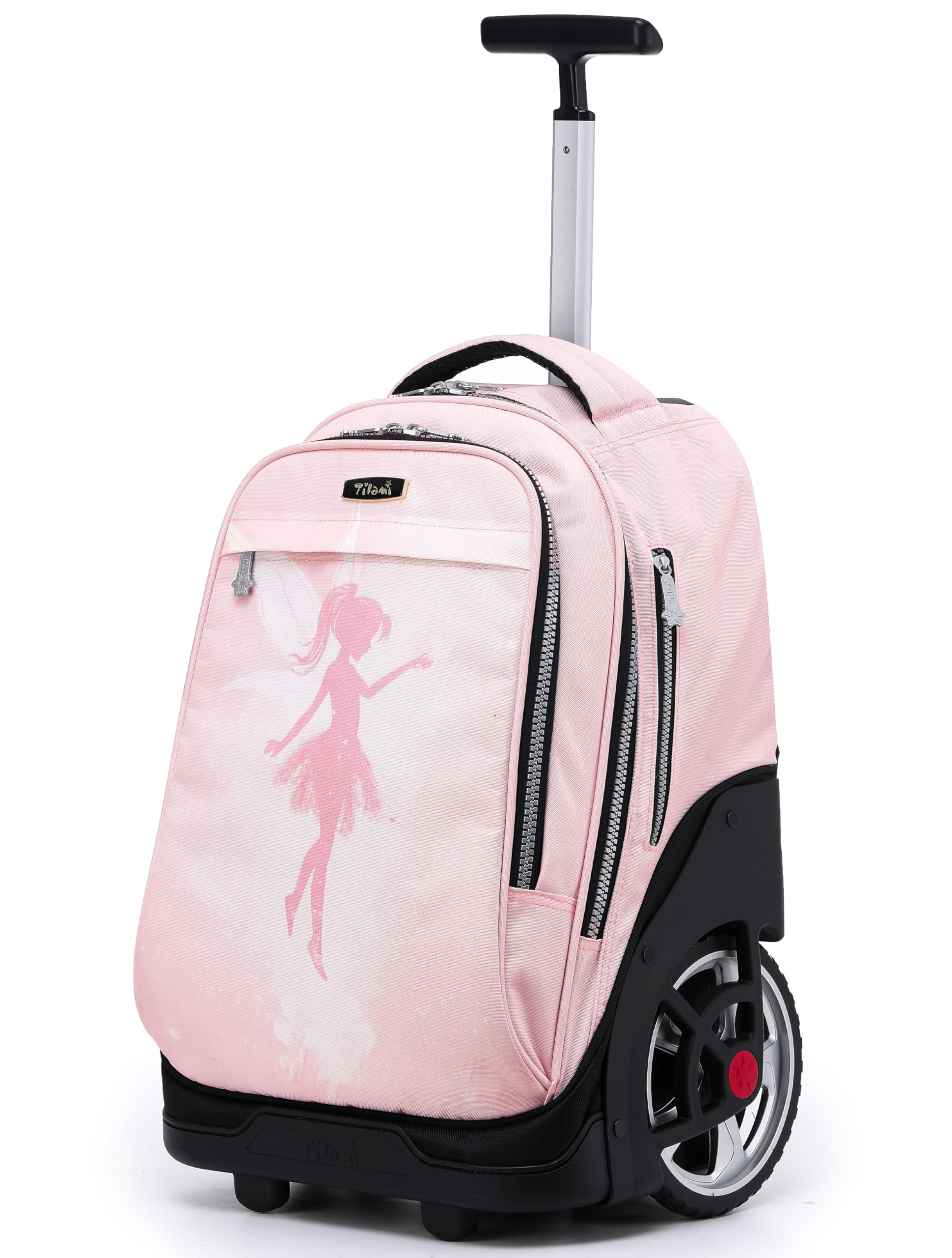 NEW TILAMI 19 Inch Rolling Backpack for School Stair-Climbing, Pink Fairy