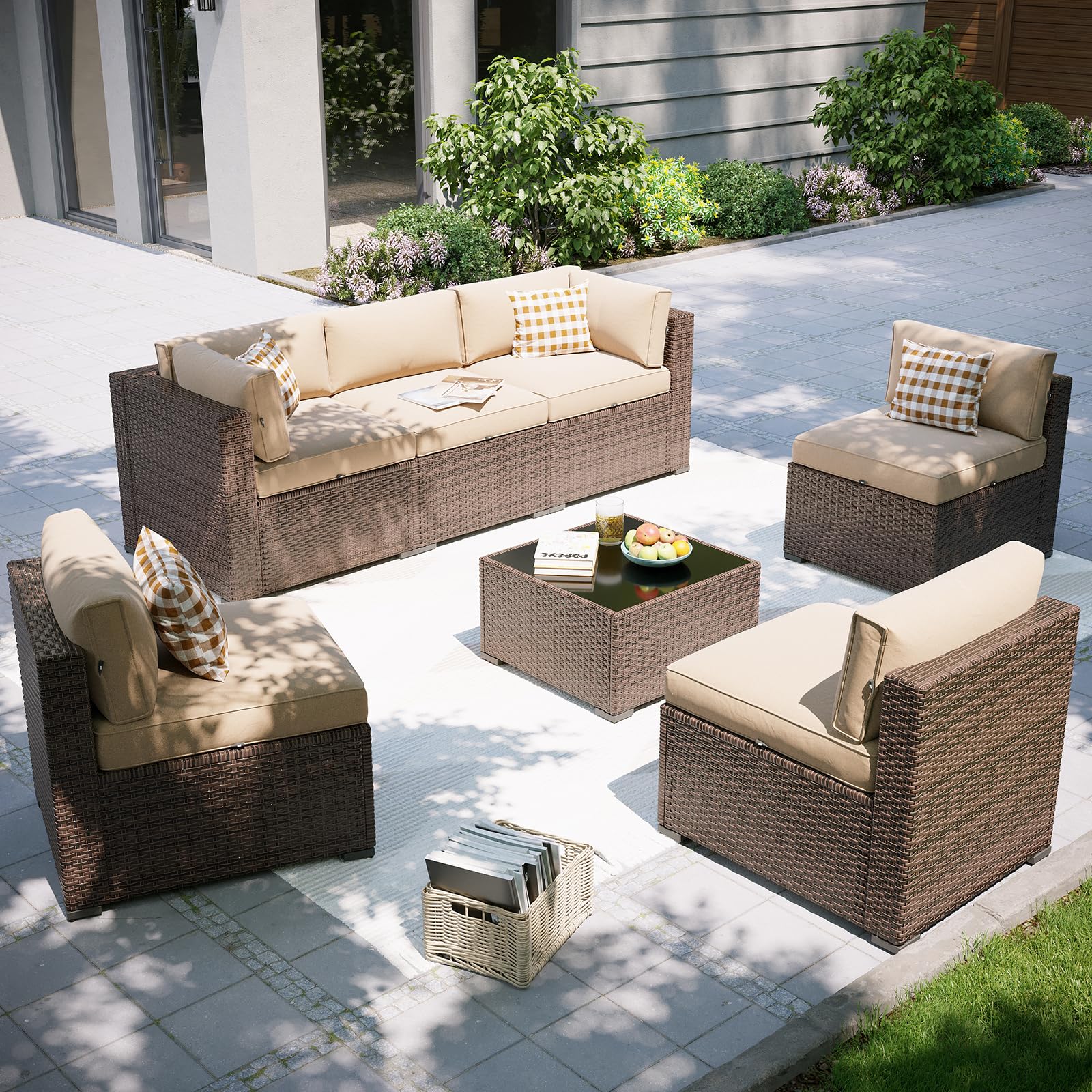 Aoxun Patio Furniture Set, 7 Piece Outdoor Sectional Sofas