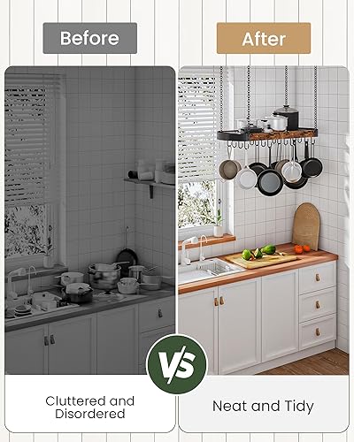 Miniatura 5 de TPR09BF - Estante colgante para ollas de 31.7 pulgadas, ahorro de espacio para cocina, estante colgante de bandeja de techo con 16 ganchos en S