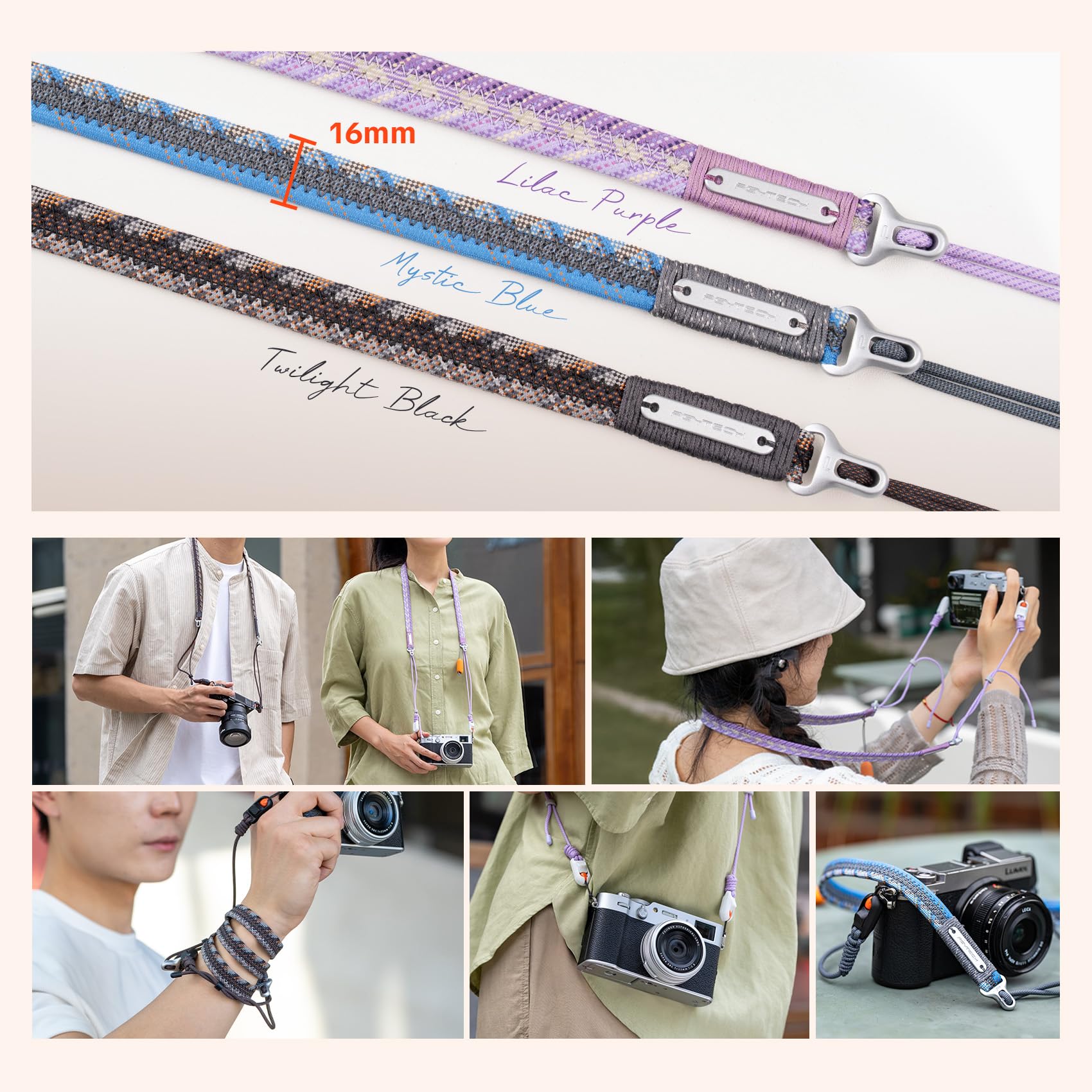 PGYTECH Kameragurt Slim Verstellbarer Schnellverschluss-Schultergurt 820-1360mm Leichter Farbmix-Haltegurt für System/Kompakt/Instax/Digitalkameras, Trendy Stil