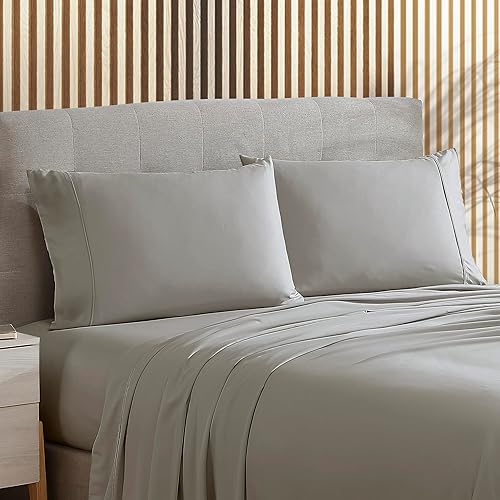 Brielle Home Juego de sábanas de satén de viscosa de bambú refrescante, súper suave y transpirable, elegante, bohemio, moderno, elegante, con