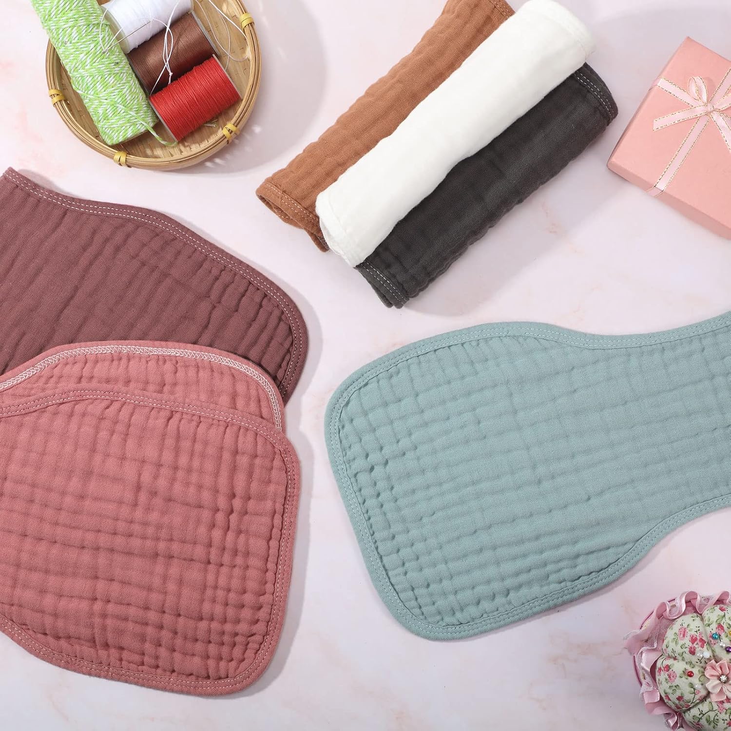Frienda 6 Pieces Baby Muslin Burp Cloths Large 9 x 20 Inch 6 Layer Burp Cloth Multi Colors Muslin Washcloths Diapers Newborn Face Towels for Baby Boy Girl Unisex(Colorful)